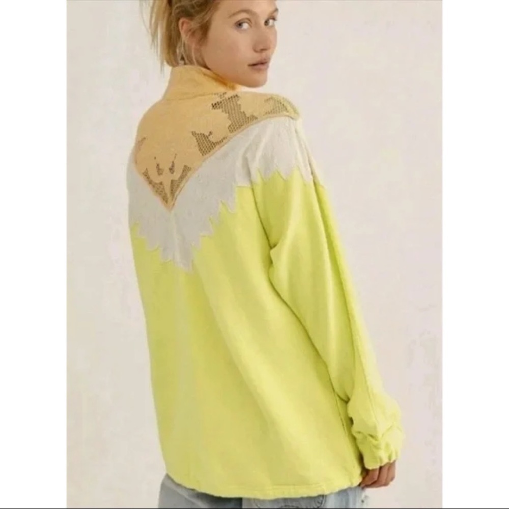 FREE PEOPLE ‘Isla’ Crochet Quarter Zip Pullover Yellow Green Size S - Picture 3 of 14